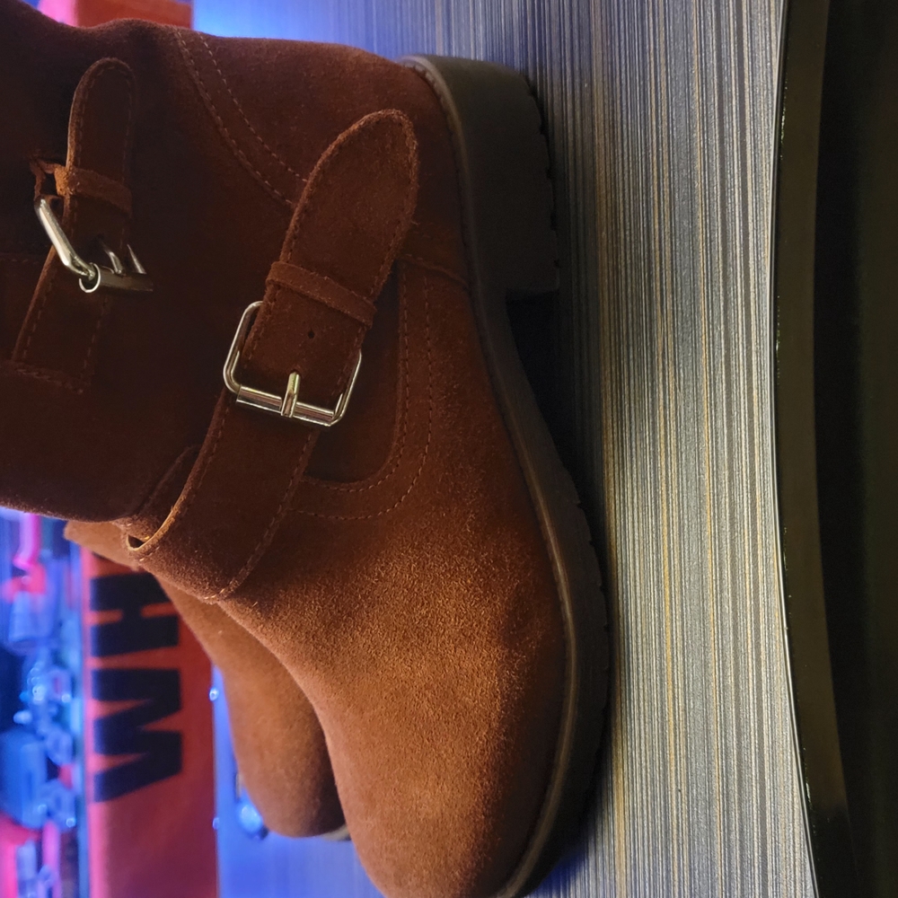 Brown Suede Ankle Boots with Buckles